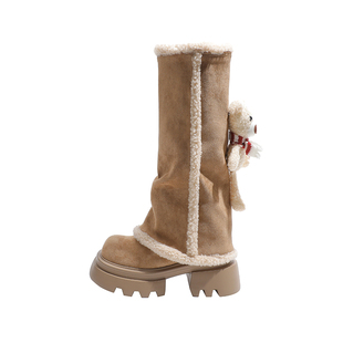 真皮~骄屿雪地靴保暖加绒厚底长筒靴女2025新款冬季棉靴女裤管靴