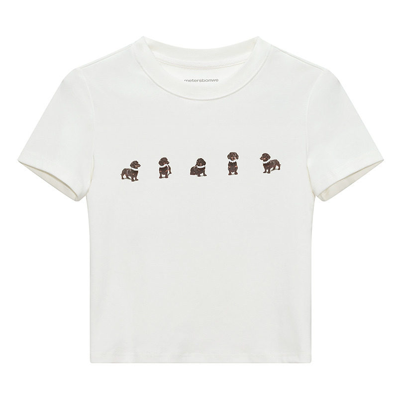 美特斯邦威T恤女2026春季新款时尚潮流小狗印花休闲圆领短袖T恤