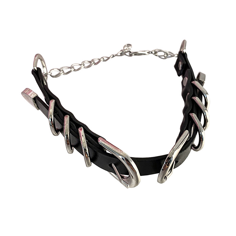 层叠圆环双扣头精致皮带choker