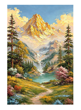 日照金山风景手绘油画客厅装饰画
