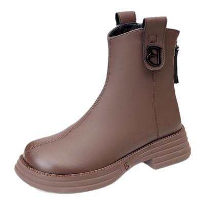 2025年秋冬季加绒马丁靴女时尚短靴百搭休闲春秋单靴软皮弹力靴43