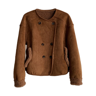 冬日往事/双面穿麂皮绒皮毛一体100羊羔毛短款2025新款皮草外套女