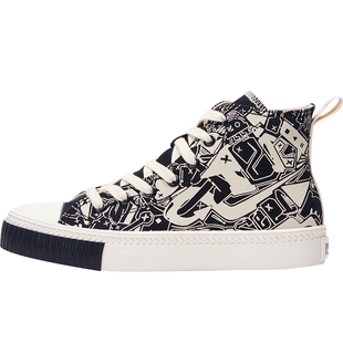 iSTEP国潮涂鸦情侣鞋高帮帆布鞋撞色小众设计男女百搭休闲鞋