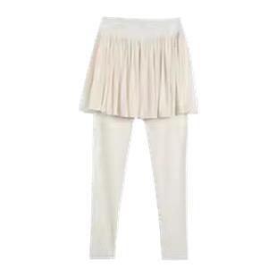 白色假两件瑜伽裤女外穿健身裤跑步打网球高腰提臀口袋遮挡裙裤