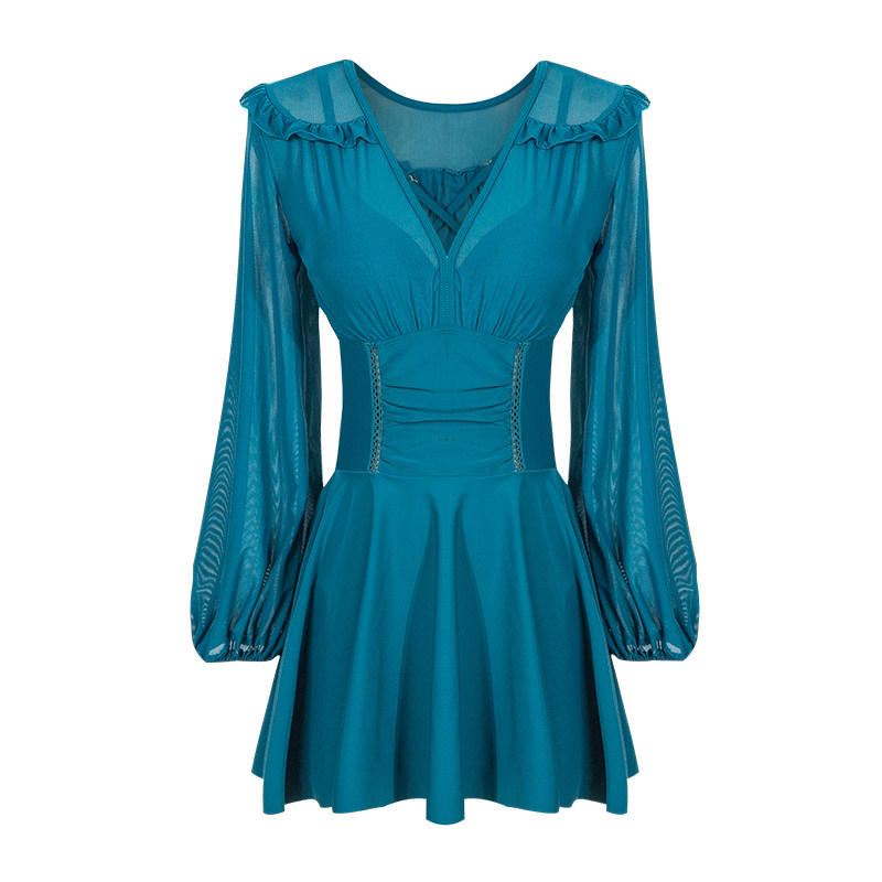 温泉钢托聚拢大码长袖性感泳衣