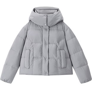 乐町连帽超短款方格小面包羽绒服女2025冬季新款柔软可爱保暖外套