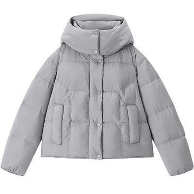 乐町连帽超短款方格小面包羽绒服女2025冬季新款柔软可爱保暖外套