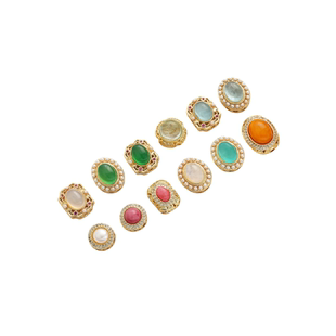 镶嵌天然海蓝宝蜜蜡蔷薇石绿玉髓铜镀18K真金保色隔珠diy饰品配件