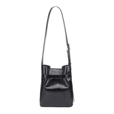 女士新款官方简约皮质水桶包