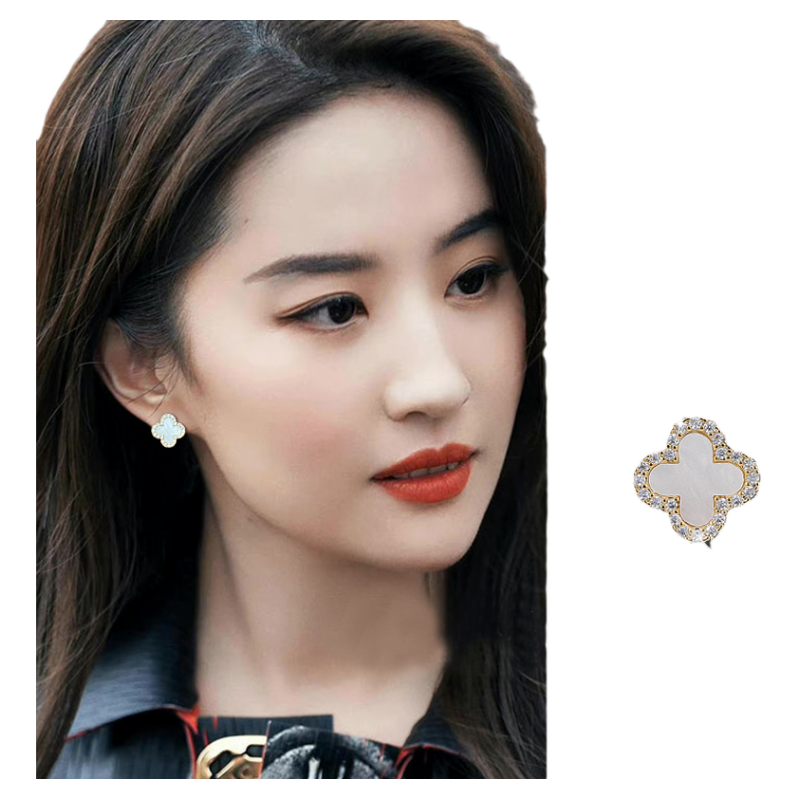 白色四叶草耳环女新款2026爆款
