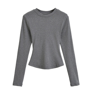 skims卡戴珊潮流烫钻长袖t恤女性感修身显瘦圆领打底弹力运动上衣