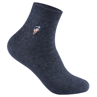 POLO新品纯色袜子男中筒运动秋冬季男棉袜纯棉防臭吸汗黑色商务袜