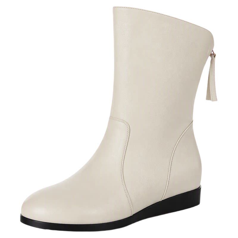 秋冬真皮平底圆头百搭女短靴