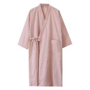 全棉纱布浴袍男女士春夏季薄款睡袍日系纯色情侣睡衣中长款浴衣