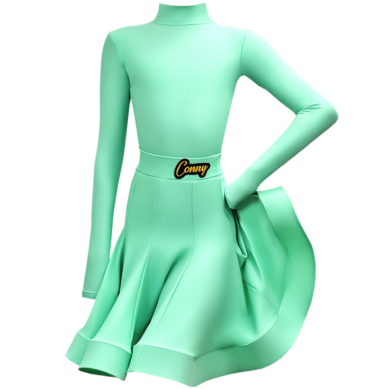 CONNY2026新款拉丁舞演出服女童薄荷绿长袖考级表演专业比赛服装