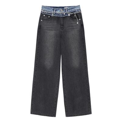 REVAN芮范新品设计师款都市松弛感拼接牛仔裤RM91302137