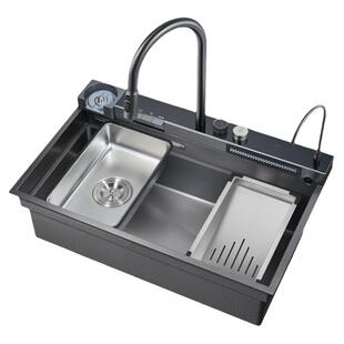 潜水艇飞雨瀑布水槽套装厨房手工洗菜大盆304不锈钢控温数显龙头