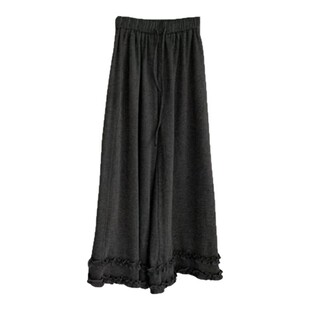 春装深灰色花边阔腿针织糯米裤大码休闲裤韩系慵懒松弛感裤子女款