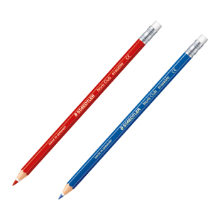 德国施德楼14450可擦彩红色铅笔蓝色铅笔 订正作业 带橡皮头单支彩色铅笔画画彩铅笔专业红蓝铅笔医学生可擦