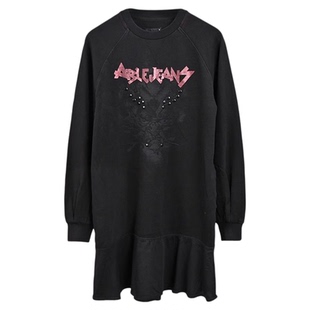 特划算ABLE JEANS女黑色牛仔连身裙长袖秋季套头宽松连衣裙潮女裙