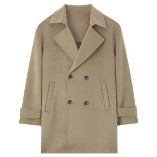 MindBridg男士西装领中长款大衣2025年毛呢外套冬季双排扣呢夹克