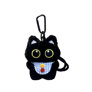 可爱呆萌围兜大眼黑猫情侣创意毛绒玩偶包挂件小白猫车钥匙扣挂饰