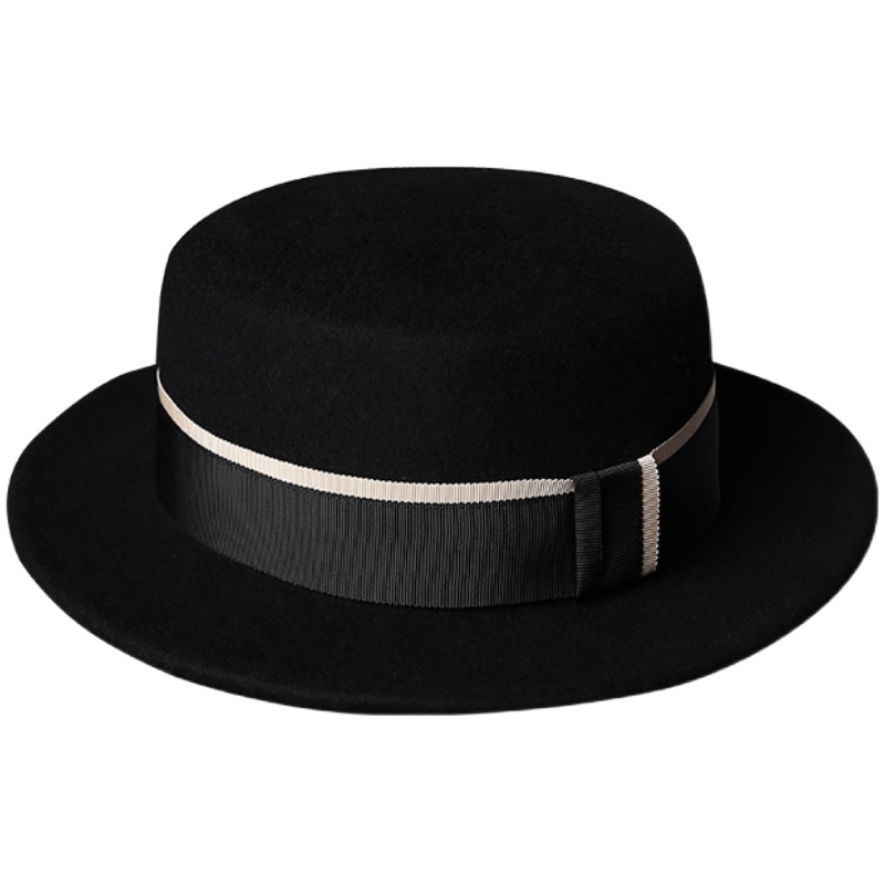 mrduck原创设计高定130g轻奢澳洲羊毛呢毡平顶帽子女秋冬优雅礼帽