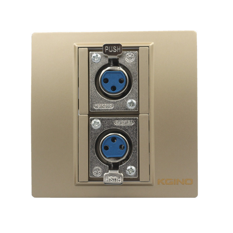 香槟金86型二位母卡侬插座 金色2个大三芯母头卡农麦克风话筒面板