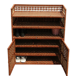 藤编鞋柜实木大容量鞋架简易门口鞋柜多层家用鞋架子防尘阳台收纳