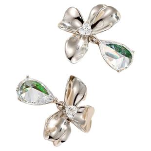 旭平不对称花朵耳钉时尚高级感轻奢淑女气质个性甜美祖母绿耳饰女