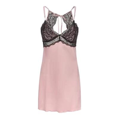 性感真丝睡裙蕾丝晨袍套装带胸垫