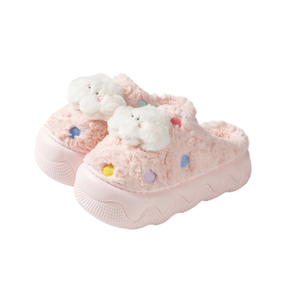 可爱云朵棉拖鞋女秋冬季家居室内宿舍保暖包头增高厚底毛毛绒拖鞋