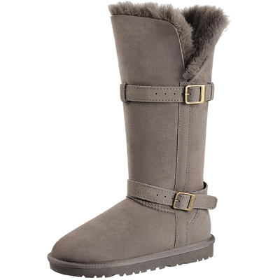 2025新款女神皮扣两穿羊毛一体雪地靴真皮高筒骑士靴冬季长靴棉鞋