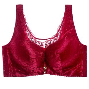 无钢圈全罩杯抹胸大红色本命年背心款小胸聚拢文胸罩薄款大码内衣