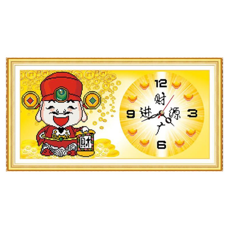 财神爷钟表钻石画方钻满钻十字绣