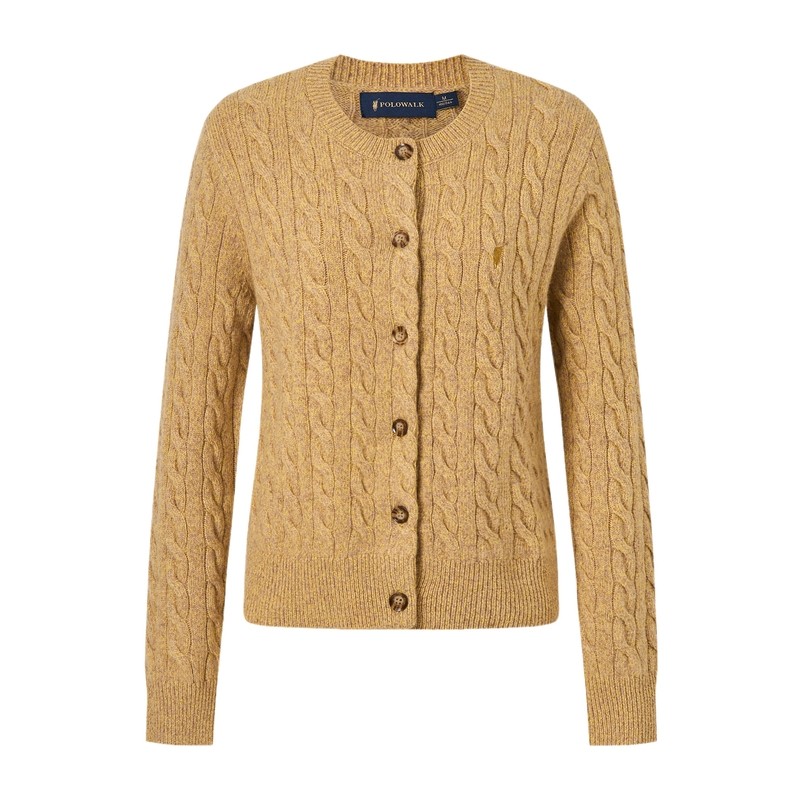 【100%绵羊毛】POLOWALK羊毛针织开衫女秋冬款圆领绞花针织衫毛衣