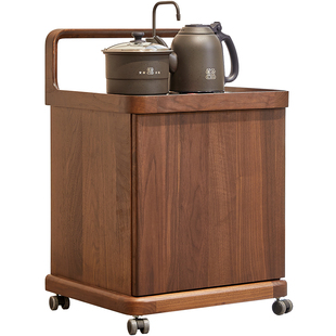 北美黑胡桃木可移动茶桌边柜小茶吧机一体柜中式实木烧水柜茶水柜