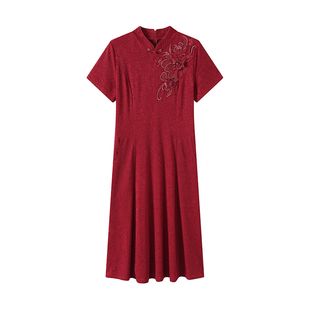 夏装短袖连衣裙妈妈改了旗袍中老年气质婚庆礼服大码时尚裙子