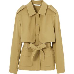 【播奥莱】播系带短款宽松外套春秋商场同款翻领束腰显瘦风衣