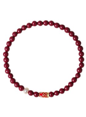 天然米黄玉上岸锦鲤朱砂好运手串