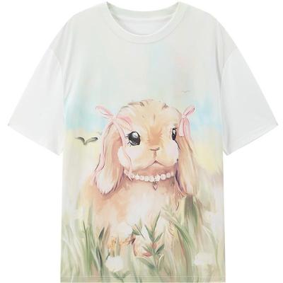 【商场同款】乐町油画满印小兔宽松凉感短袖oversizeT恤C1CNF2204