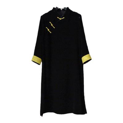 旗袍盘扣中式撞色大码春季连衣裙