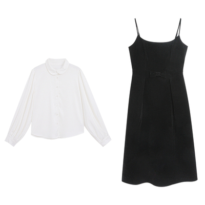 春季穿搭大码女装胖mm显瘦千金风衬衫吊带连衣裙套装小洋装两件套