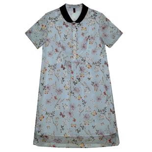 翠花裙子女夏天轻熟风 连身裙女夏款百分百大码女装a字雪纺连衣裙