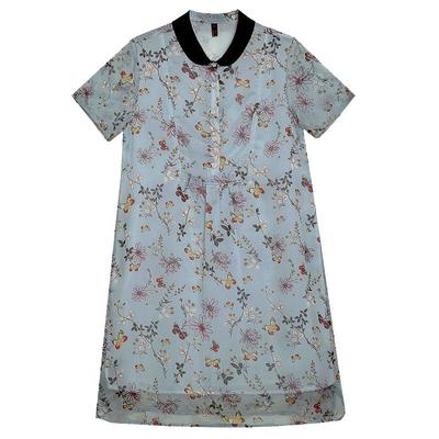 大码女装遮腹遮肚雪纺碎花连衣裙