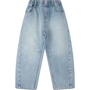 【海岛遐想】百搭神裤 打褶弯刀裤浅蓝色水洗软牛仔裤男童香蕉裤