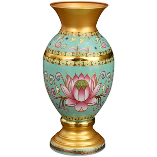 珐琅彩供佛花瓶家用一对佛前插花供佛花莲花净水瓶佛堂寺庙供花瓶