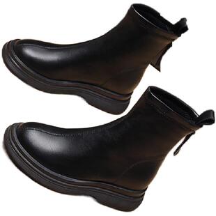 真皮厚底马丁靴女款2026新款冬季加绒爆款内增高短靴小个子瘦瘦靴