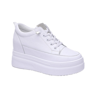 免系带小白鞋女水钻内增高松糕厚底真皮2025新款春夏休闲运动女鞋