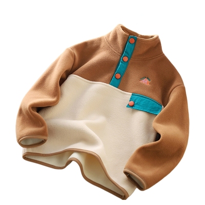 男童冬季加绒卫衣拼色半高领保暖